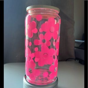 16oz pink flowers vinyl glass cup